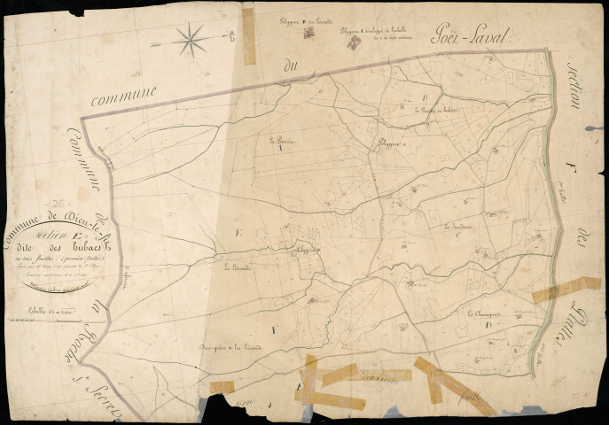 Section E1, Hubacs (les) . Pierrière (hameau de la), Liénards (hameau des) (agrandissements).