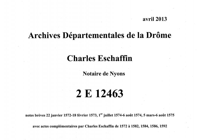 Notes brèves (15 janvier-29 octobre 1562).