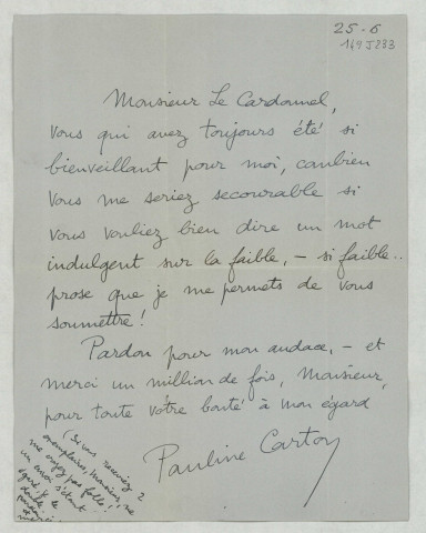 LAS lui demandant d'écrire un article sur une prose qu'elle a composée.