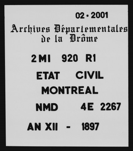 Publications de mariages (an XII-1897).