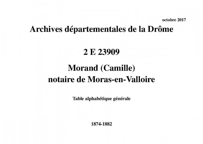Table alphabétique générale (1874-1882).