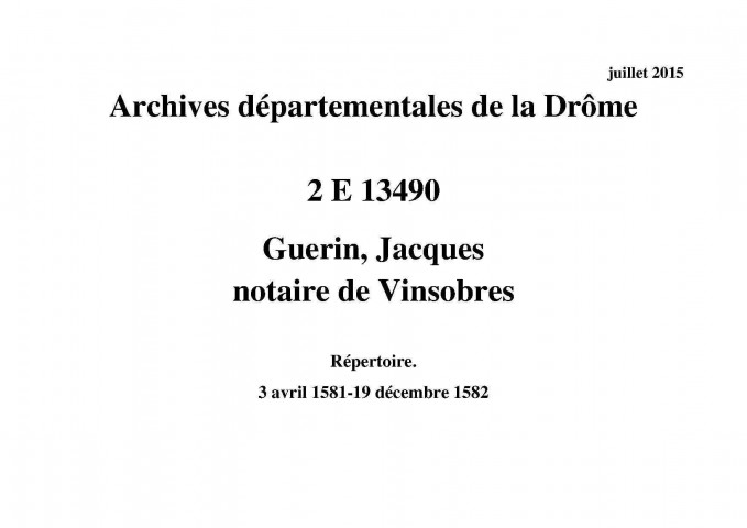 3 avril 1581-19 décembre 1582