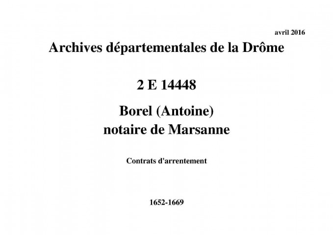 Contrats d'arrentement (1652-1669).