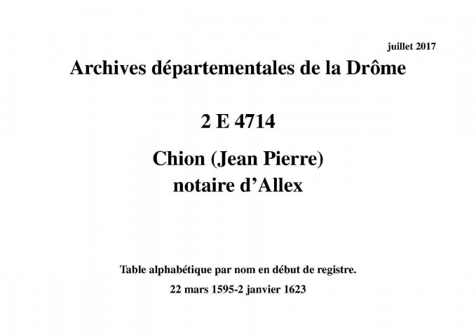 Notes étendues (22 mars 1595-2 janvier 1623).