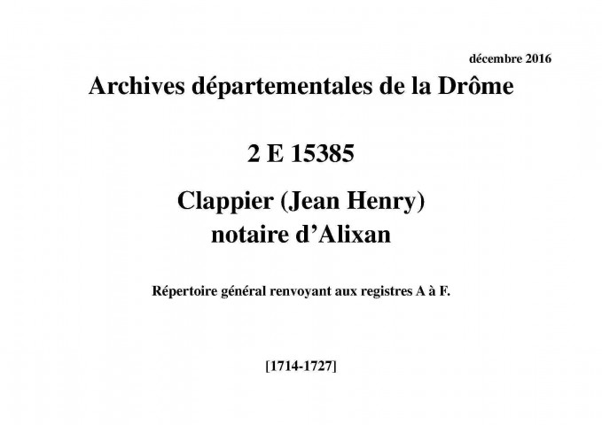 Répertoire gérénal renvoyant aux registres A à F [1714-1727].