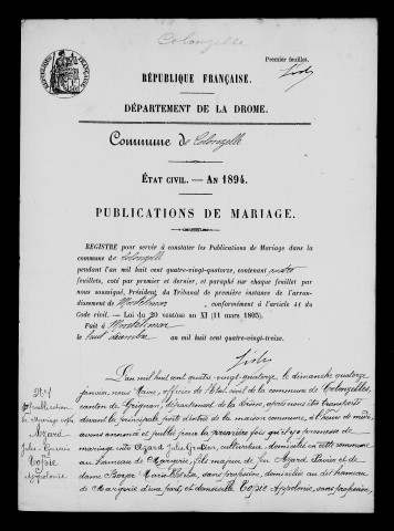 Publications de mariages (1894-1897).