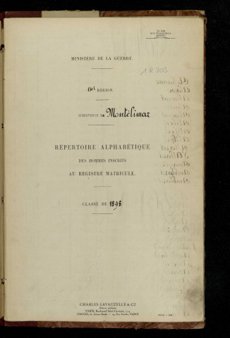 Table alphabétique.