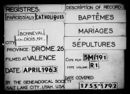 Paroisse de Bonneval. - Baptêmes, mariages, sépultures (1733-1792).