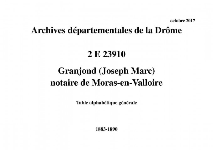 Table alphabétique générale (1883-1890).