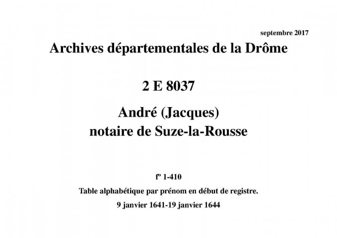 9 janvier 1641-19 janvier 1644