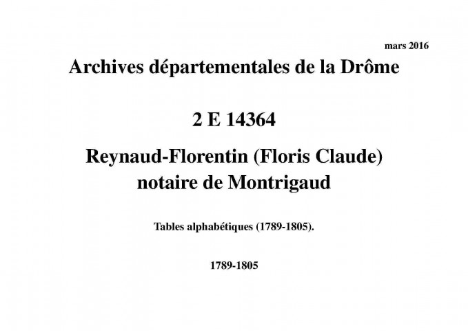 Tables alphabétiques (1789-1805).