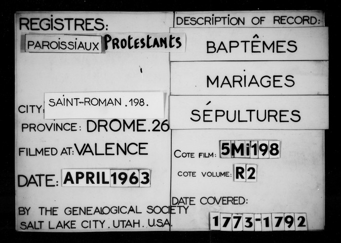 Religion protestante. - Baptêmes, mariages, sépultures (1773-1792).