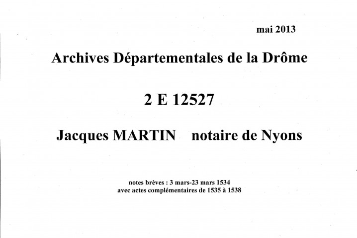 Notes brèves (3-23 mars 1534).