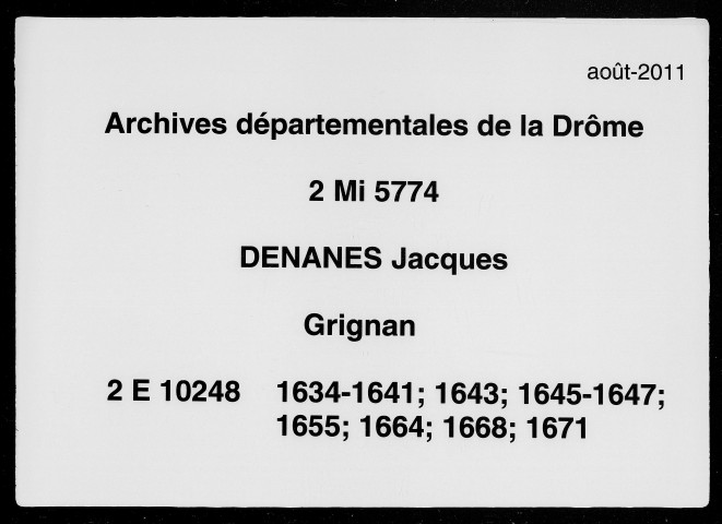 1er janvier 1634-12 juillet 1671