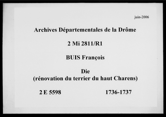 Procédure de rénovation du terrier du Haut-Charens à la requête d'Étienne Guillet Delisle (1736-1737).