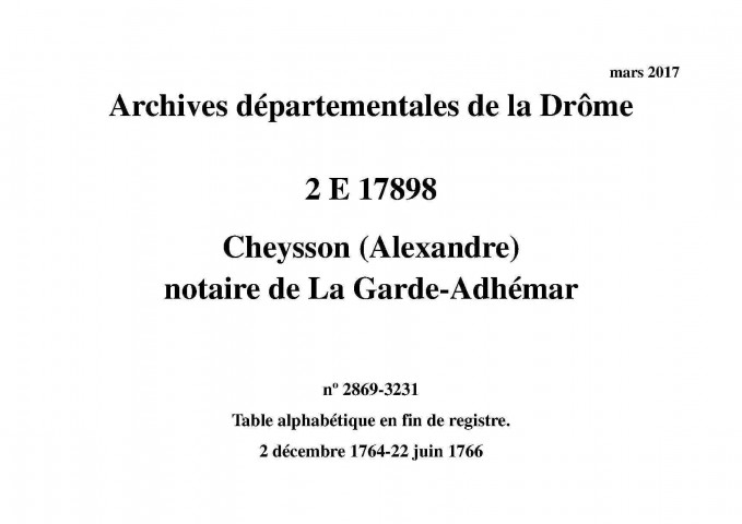 2 décembre 1764-22 juin 1766