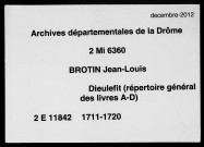 Répertoire général des livres A-D (12 juillet 1711-25 juillet 1720).