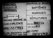 Baptêmes, mariages, sépultures (1674-1792).