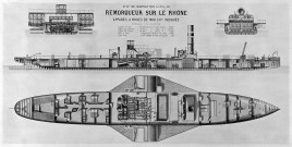 Plan coupe d'un remorqueur sur le Rhône.