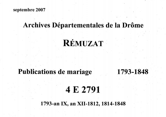 Publications de mariages (1793-1848).