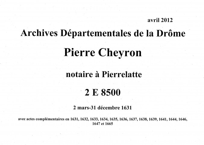 2 mars-31 décembre 1631