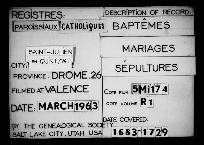 Religion catholique. - Baptêmes, mariages, sépultures (1683-1792).