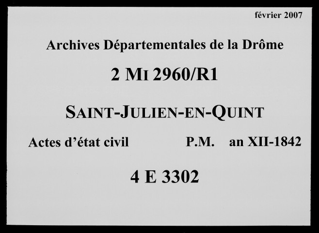 Publications de mariages (an XII-1842).