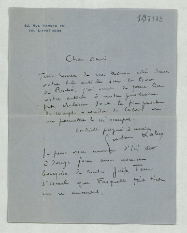 LAS le remerciant pour l’article sur un de ses romans.