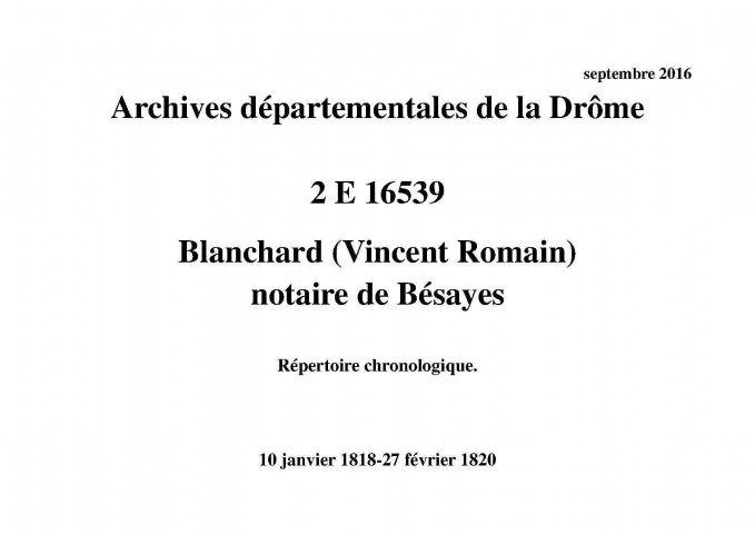 Répertoire chronologique (10 janvier 1818-27 février 1820).