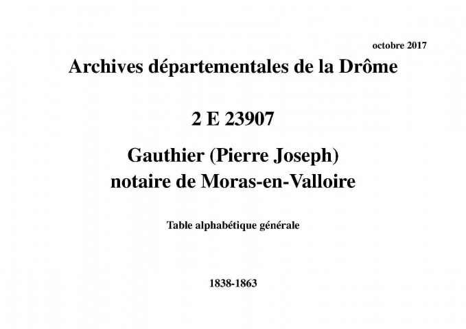 Table alphabétique générale (1838-1863).