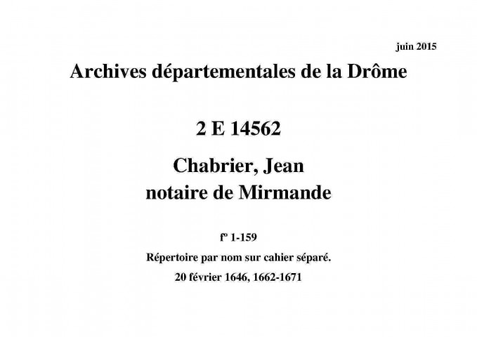 20 février 1646, 1662-1671