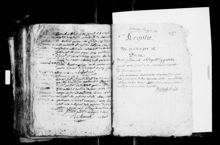 Paroisse d'Aiguebelle. - Mariages, sépultures (1716-1788).