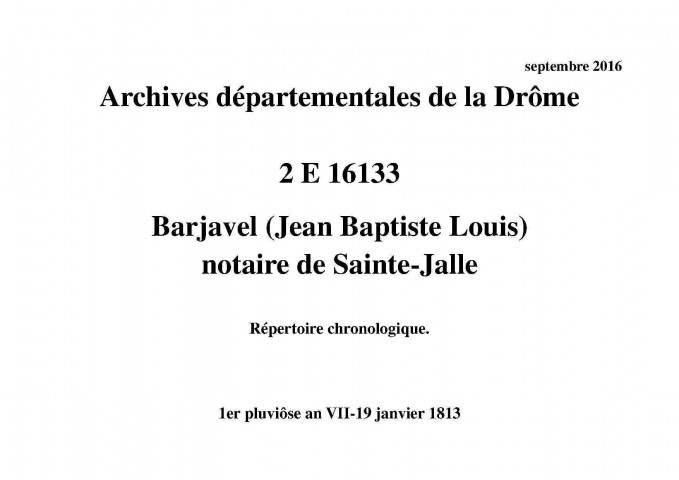 Répertoire chronologique (1er pluviôse an VII-19 janvier 1813).