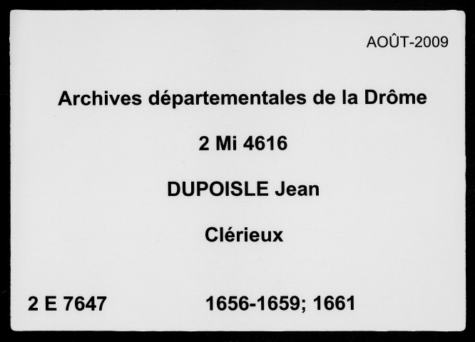 2 janvier 1656-16 janvier 1661