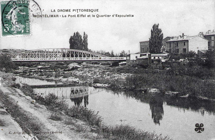 Pont Eiffel sur le Roubion, quartier d'Espoulette.