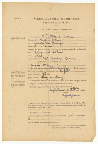 Enfants Balayn. - Pension : notification (1916) ; demande de gratuité de voyage en chemin de fer pour visite de tombe : correspondance (1933, 1976, 1983); adoption comme pupille de la nation : carte d'identité (s.d.).