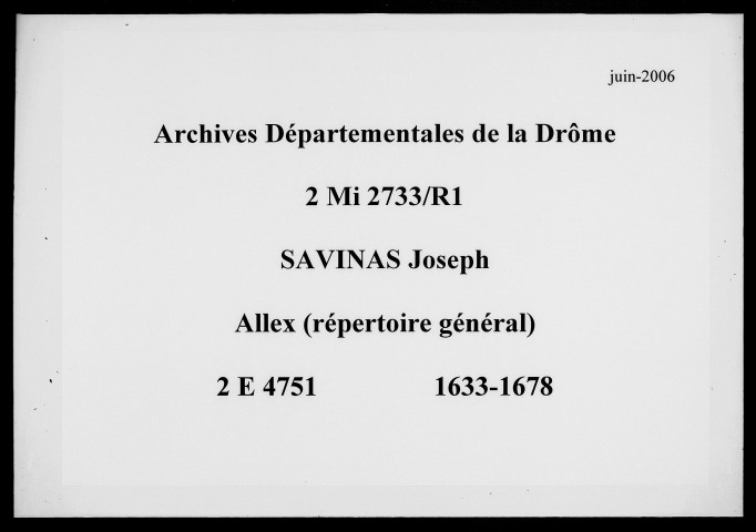 Répertoire général (1633-1678).