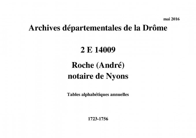 Tables alphabétiques annuelles (1723-1756).