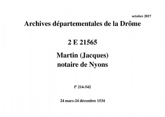 Notes brèves (24 mars-24 décembre 1534).