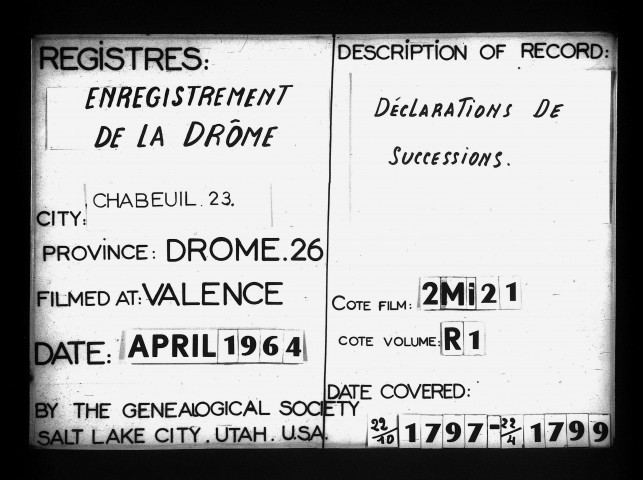  1er brumaire an VI - 7 floréal an VII