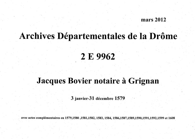 3 janvier-31 décembre 1579