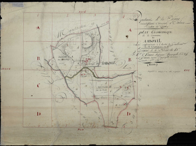 Plan géométrique. Section A, Village (le) (n°1-46). Section B, Thomas (les) (n°1-29).