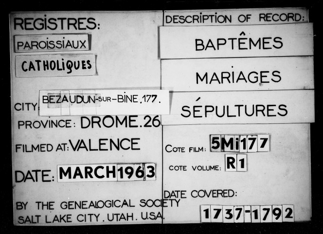 Religion catholique. - Baptêmes, mariages, sépultures (1737-1792).