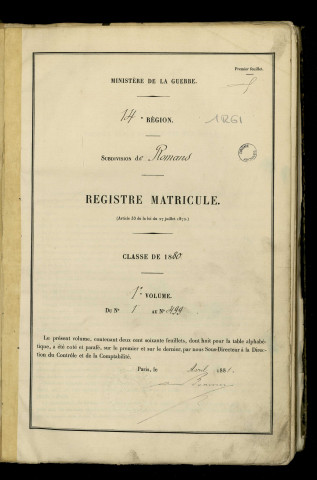 n°1-499 avec table alphabétique.