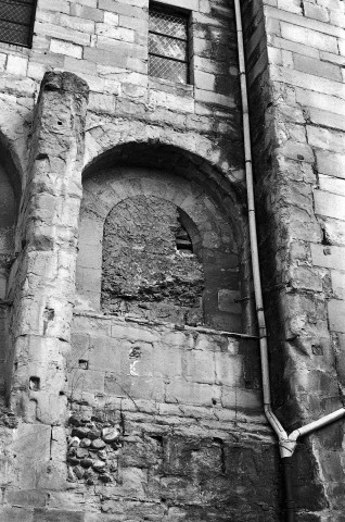 Romans-sur-Isère. - Détail de la façade sud de la collégiale Saint-Barnard, baie romane.