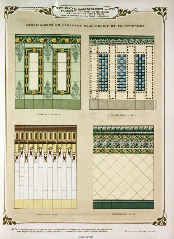 Catalogue de 1921 de revêtements céramiques, Boulenger et Cie, provenant des Archives communales de Saint-Uze.