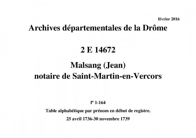 25 avril 1736-30 novembre 1739