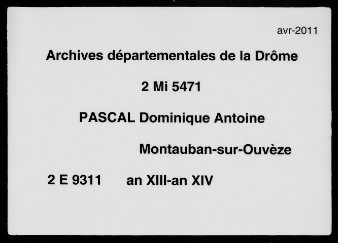 2 vendémiaire an XIII-9 nivôse an XIV