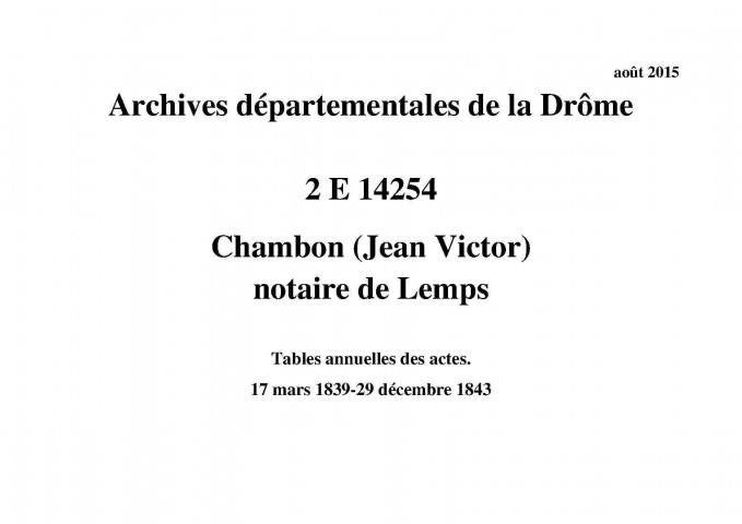 17 mars 1839-29 décembre 1843