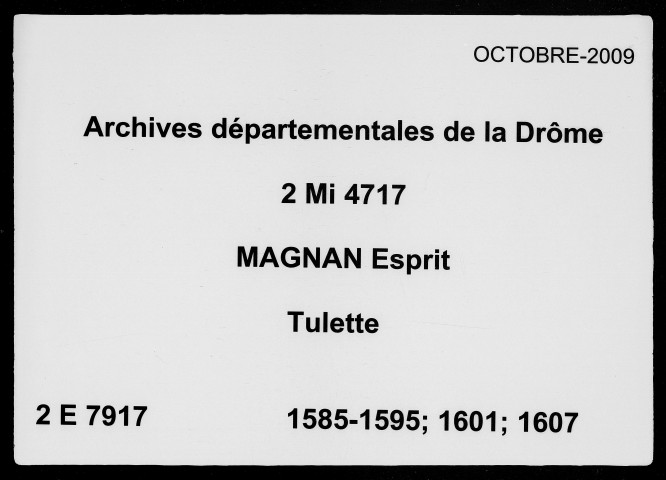 1er janvier 1585-11 juillet 1607